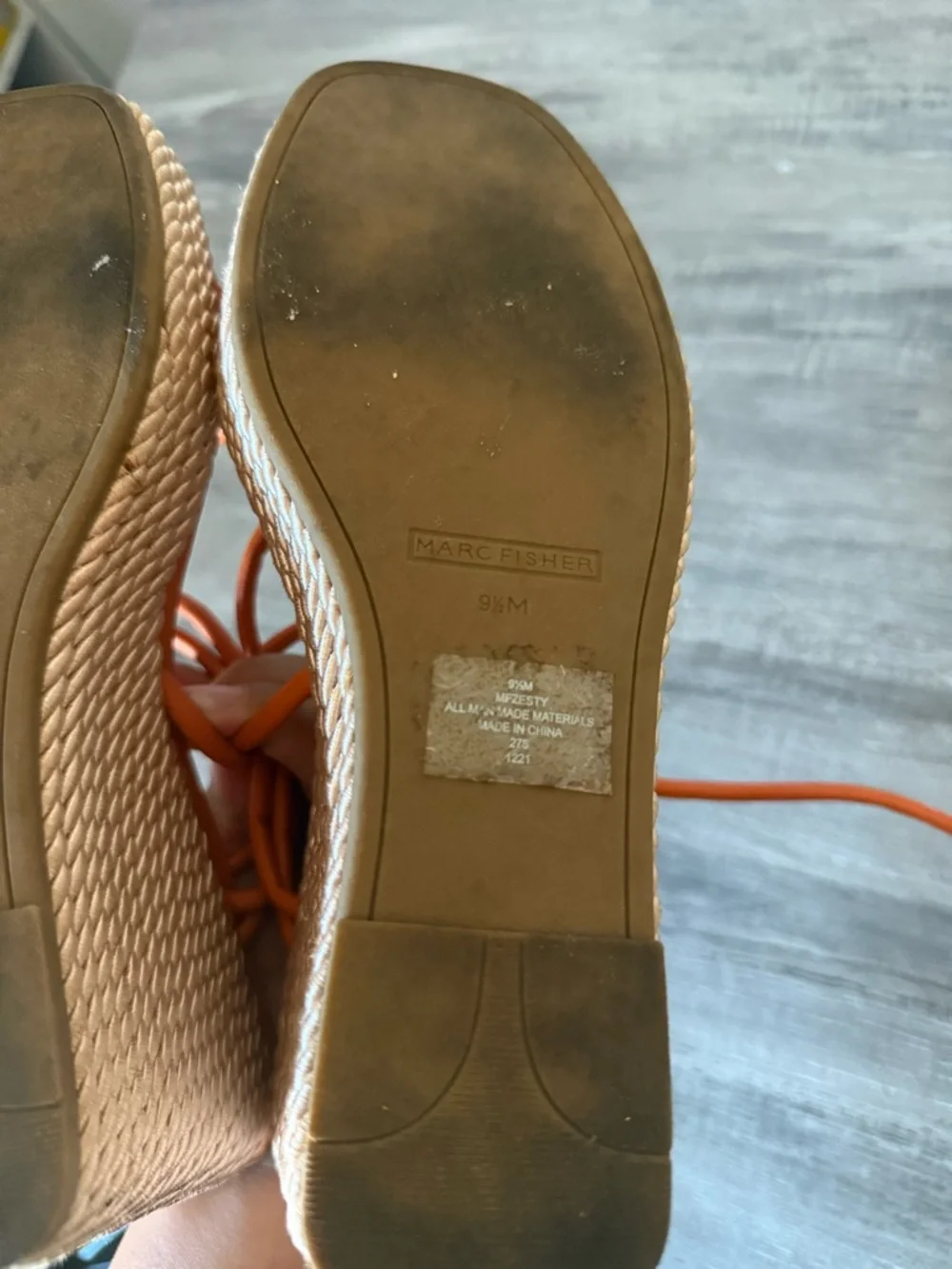 Marc Fisher Zeki Orange Strappy Rope Wedge Sandals